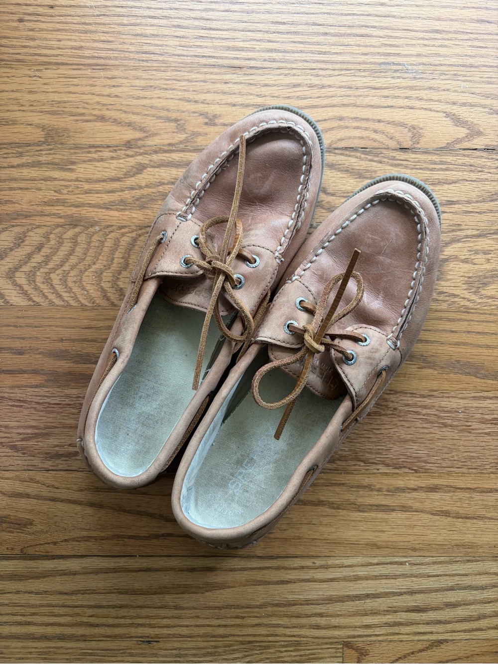 Sperry Tan Leather Moc Toe Boat Shoes